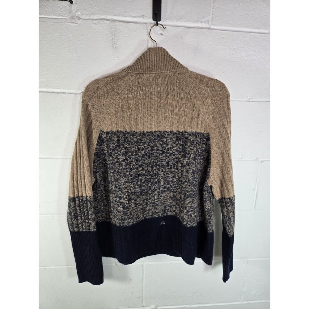 360 Cashmere Zena Turtleneck Navy Tan Colorblock Womens Sweater M - Picture 7 of 8